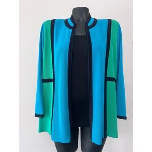 Misook Cardigan Sz XL Color Block Blue/Green/Black Zip Up Classic Professional